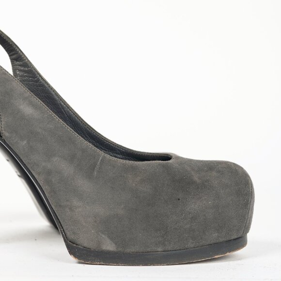 Yves Saint Laurent Tribtoo Grey Suede Platform Slingback Pumps - Picture 7 of 11